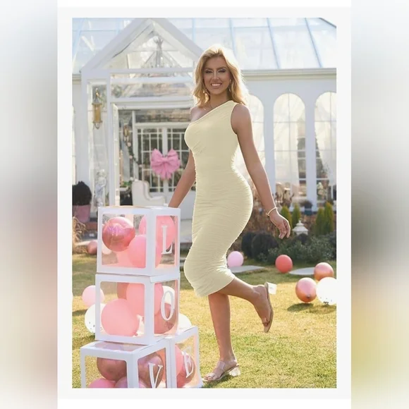 LAGSHIAN Bodycon One Shoulder Sleeveless Ruched Midi Dress #1022 NWOT - Picture 8 of 13